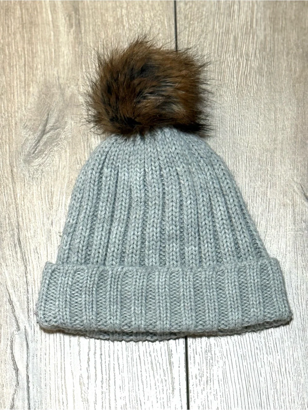 Dakine Gray Knit Beanie Faux Fur Pom Fleece Lined Hat Ski Snowboard